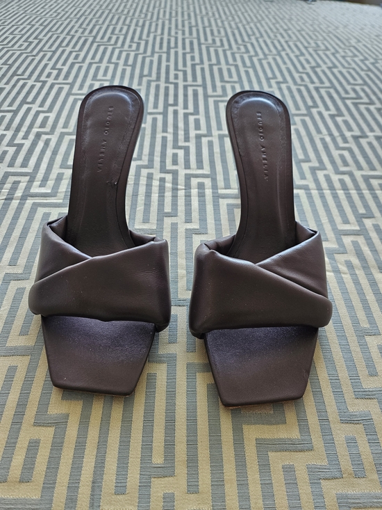 STUDIO AMELIA Shoes - STUDIO AMELIA Dark Brown Twisted Leather Slide Mules